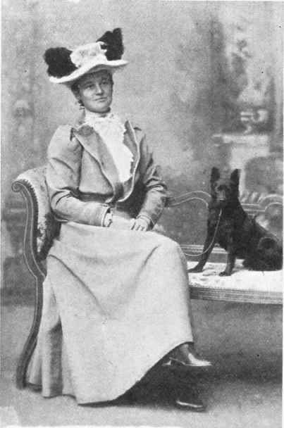 MRS. CROSFIELD WITH HER SCHIPPERKE CHAMPION PRESTWICH JOE.