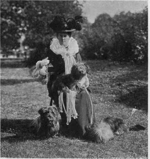 MRS. HUGH RIPLEY WITH HER SKYE TERRIERS.