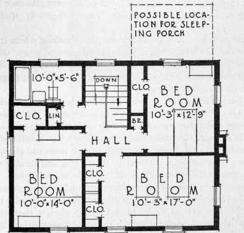 Second floor plan. Ceiling height, 8 feet