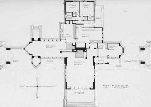 FIRST FLOOR PLAN OF RESIDENCE OF MR. W. W. WILLITS, HIGHLAND PARK, ILL.
