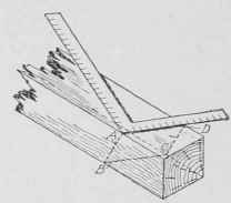 Fig. 213. Method of Cutting Foot of Inclined Post by Steel Square