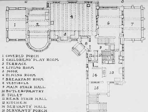FIRST STORY PLAN OF RESIDENCE FOR MR. FRED PABST, ON OCONOMOWOC LAKE, WIS.