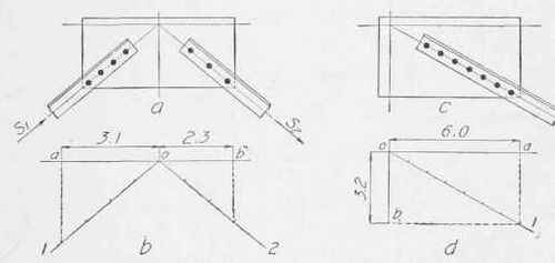 Fig. 56. Methods of Determining Number of Rivets in Connection Plate from the Diagonal