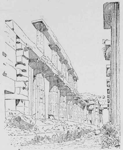 Interior of Grand Temple at Paestum. Showing present condition of remaining columns of upper colonnade.