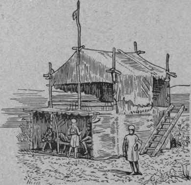 TWO STORIED TENT COVERED WITH SKINS.