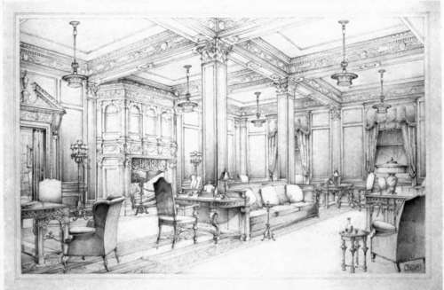 Pencil Rendering, By Erwin J. Pauli, Of A Design For A Club Room.
