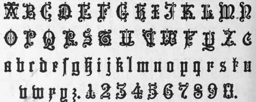SPECIMEN OF ORNAMENTAL LETTERING SHOWING USE OF OLD ENGLISH TEXT.