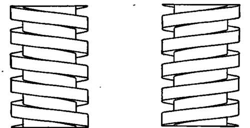 Simple Drawing of Left and Right Handed Square Screw Threads.