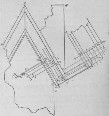 Fig. 397.   End Elevation of Rectangular Pinnacle, showing Same Miter as in Fig. 396.