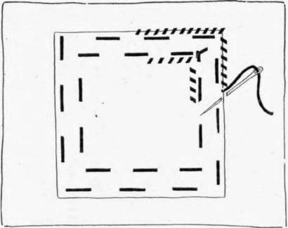 Fig. 101.   The patch as it should look on the wrong side in process of hemming.