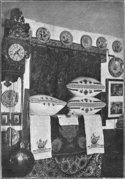 A Dutch Interior, showing how artistically Cross Stitch can be applied to Household Linen.