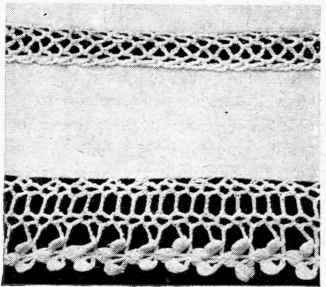 A NARROW CROCHET INSERTION IS USEFUL IN REPAIRING TORN HEMSTITCHING.