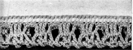 A crochet finish with the two edges laced together.