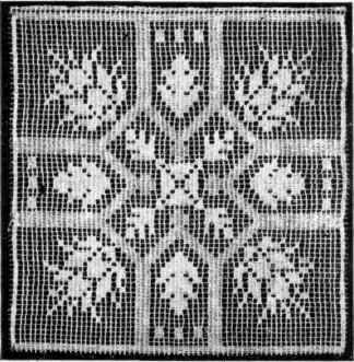 MACHINE MADE NET SQUARES FOR MENDING TEA CLOTHS.