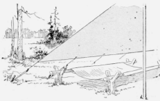 Canvas Bed Made on Two Poles Laid in the Crotches of Forked Stakes