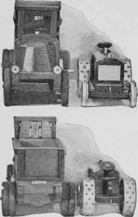 The tractor and the truck as viewed from both the front and rear.