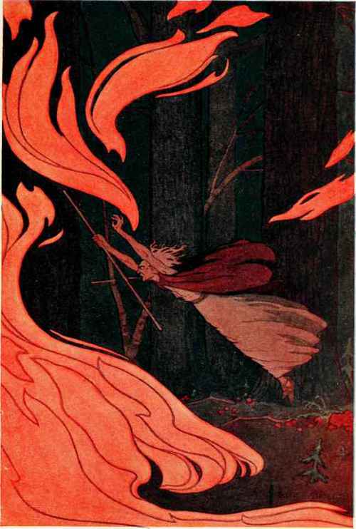 The old witch spat on the fire 