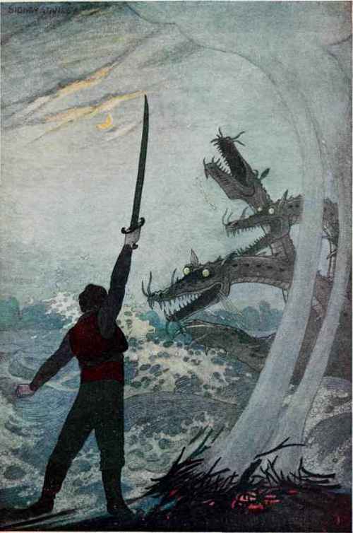 There appeared a great alligator with three heads