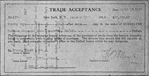 Form of Trade Acceptance Based on Domestic Sale of Merchandise, with Words Maturity Purchase Inserted