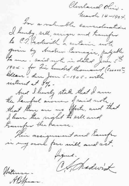 Assignment of the $500,000 Forged Carnegie Note