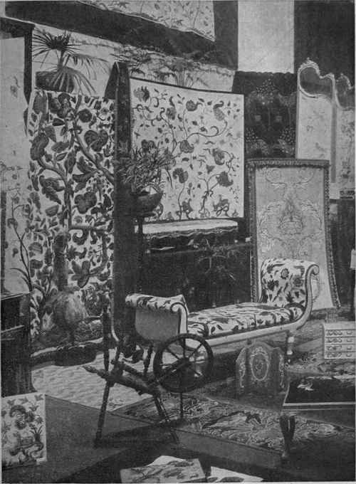 A group of hangings and furniture decorated with embroidery by the Royal School of Art Needlework