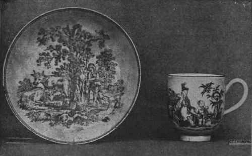 Blue and white Worcester saucer, with rustic scene decoration