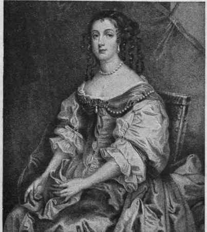 Catherine of Braganza, the beautiful Queen of Charles II., Wearing the ringlets, jewels, and superbly elaborate costume of the period.