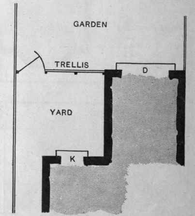 Fig .5.The kitchen and offices may be concealed attractively and effectively from the garden by means of a trellis level with the drawing room window