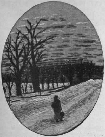 No. 4. A winter scene. An embroidered picture in which linens of various colours are utilised to produce the desired effects