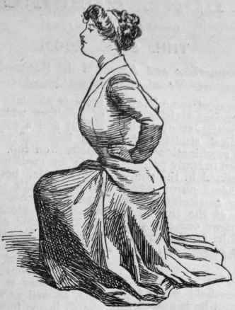 With the hands on the hips and the heels together, bend the knees as far as possible, and gradually sit down upon the heels