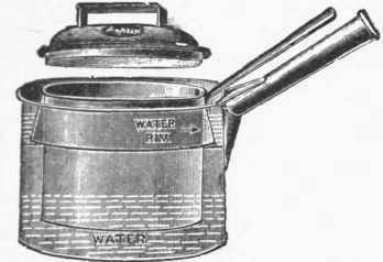 A double pan cooker, showing water rim and water in lower vessel