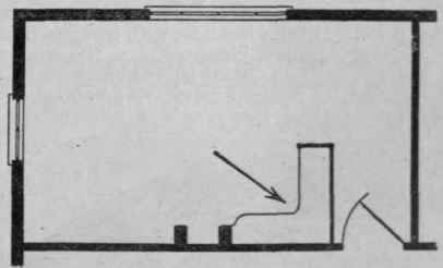 A drawing room fireside seat so arranged as to serve as a screen against the draught from the door
