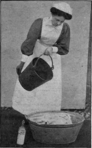 All bed and body linen must be soaked in a disinfectant solution, and hung out of doors before being washed