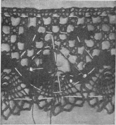 Black lace to be repaired should be tacked on to a white handkerchief. The threads of the darns as they are drawn into place may be fixed with pins