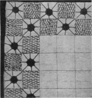 Border for a toilet'cover worked on blue lined glass cloth