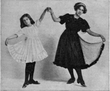 Figure 1. First step. The pupil takes a long step forward with her right foot and the teacher with her left all over the Continent, emanated from the light, hopping step so popular among Bohemian peasantry.