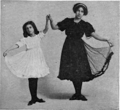 Figure 2. Second step. The pupil draws her left foot forward, behind her right, and the teacher her right foot forward behind her left