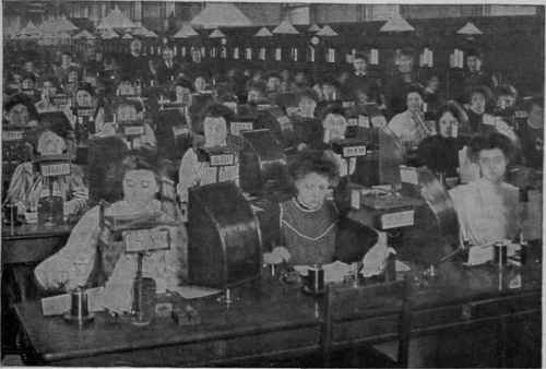 One of the instrument rooms at the G.p.o. w:th girl telegraphists at work