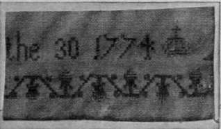 Strawberry pattern from the outside border of an old sampler. The pattern is often worked in satin stitch in samplers of a later period