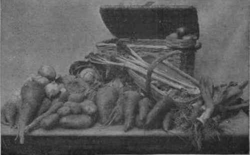 The contents of a half crown hamper of vegetable produce during January and February