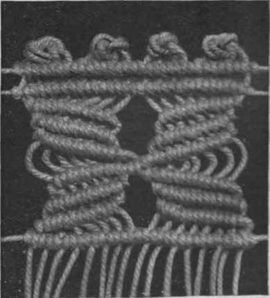 This treble pointed star requires a third foundation cord, and is worked with sixteen threads