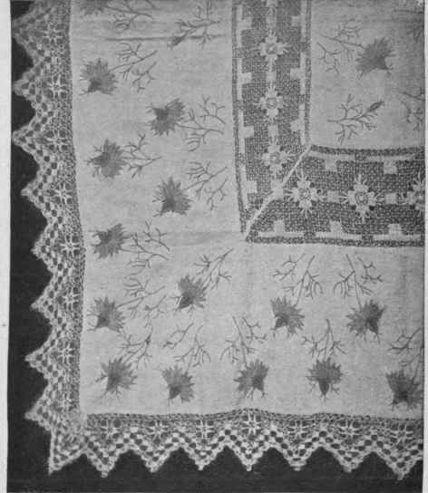 A fine example of skilled needlecraft. The application of love in a mist as a design for embroidering a tablecloth