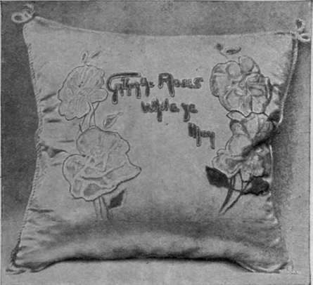 A rose leaf cushion. Within the dainty satin cover is a muslin bag filled with thoroughly dried rose'petals