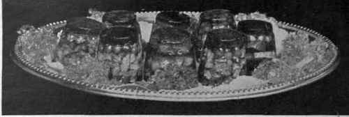 Aspic is always much liked, and a great variety of savouries may be made with its aid. Cooked sweetbreads cut in large dice and a few peas, or foie gras cut in blocks, are perhaps two of the most popular.