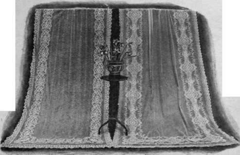 British made curtains in spotted net. with !ace like border