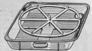 Double baking tin with revolving grid. Water is poured into the outer tin when baking meat