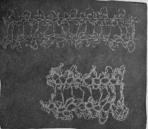 Fig. 2. A handsome design worked in steel thread. The lower example is the same design in silver
