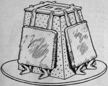 Fig. 3. A contrivance by which four pieces of bread may be toasted at one time on a gas ring in two minutes