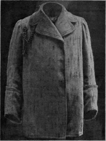 Front view of a coat, from which it is quite simple to fashion a smart little coatee. The back has a centre seam and is semisitting