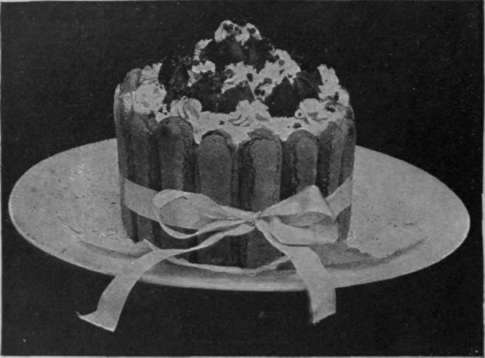Savoy Cream. Place the sponge fingers upright to form a case on lace paper in the dish ready for serving. Tie with soft white ribbon